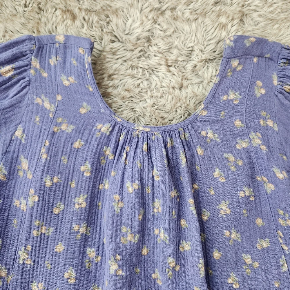 Free People Chloe Printed Top In Indigo‎ Combo Open Back Wonens Size XL
